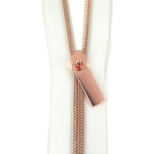 3yd Zipper Tape -  White/Rose Gold - 9 Pulls