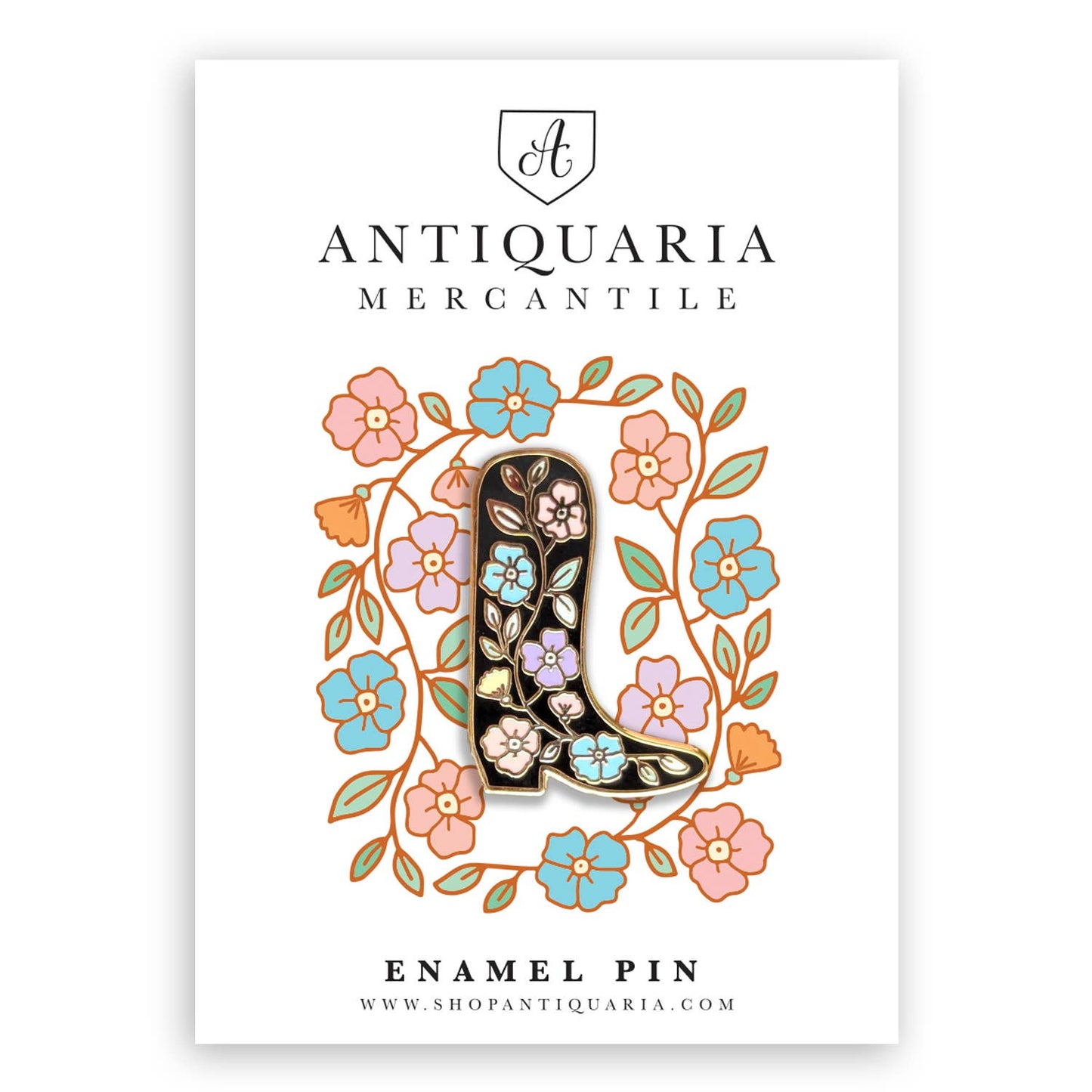 Folk Floral Cowboy Boot Enamel Pin