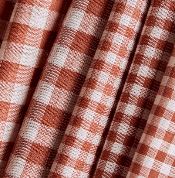 Gingham Off-White Rust Fabric