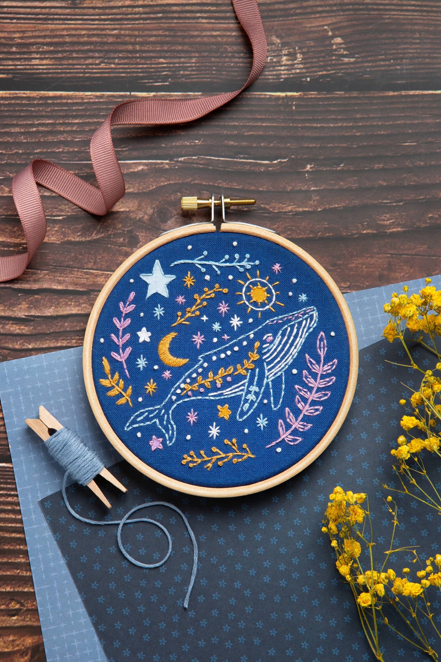 Celestial Whale Mini Embroidery Kit | Complete Craft Kit