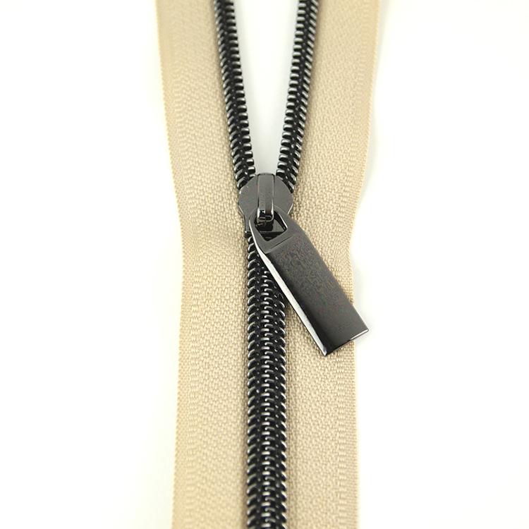 3yd Zipper Tape -  Beige/Gunmetal - 9 Pulls