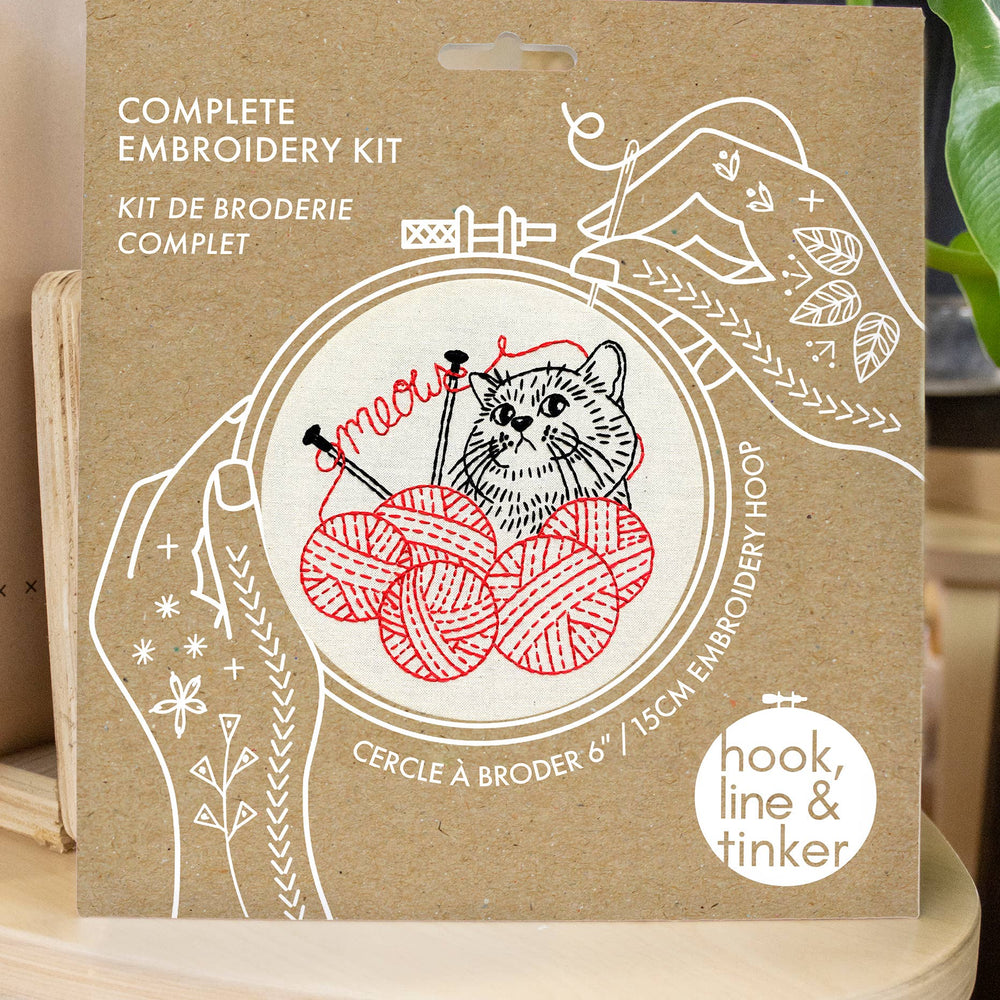 Kitten with Knitting Embroidery Kit