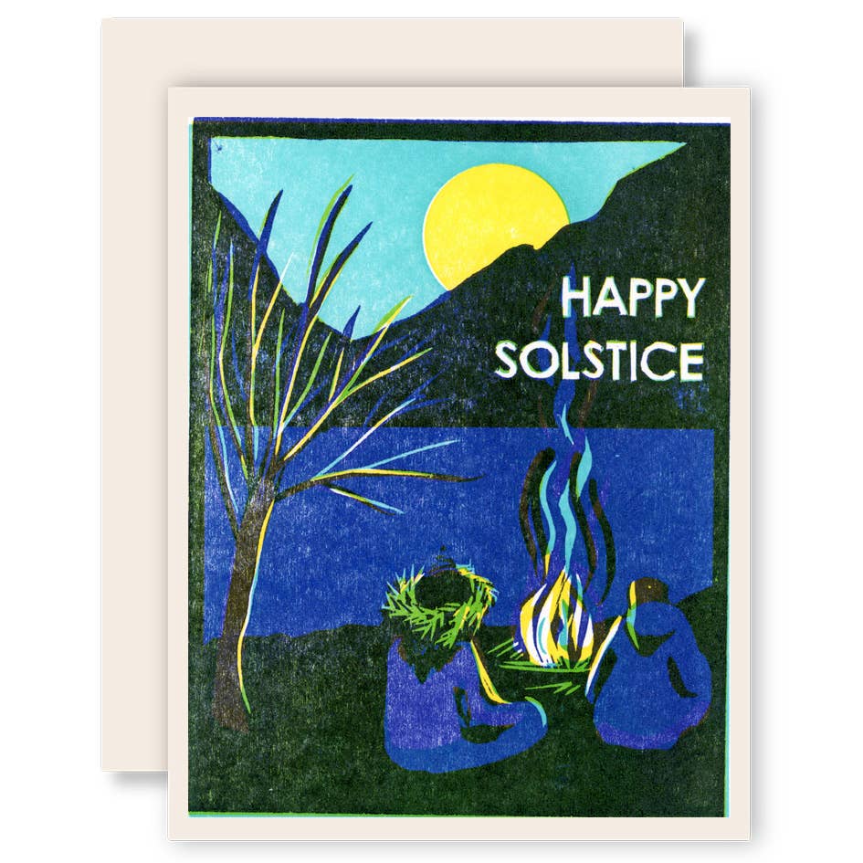 Happy Solstice Fireside Letterpress Card