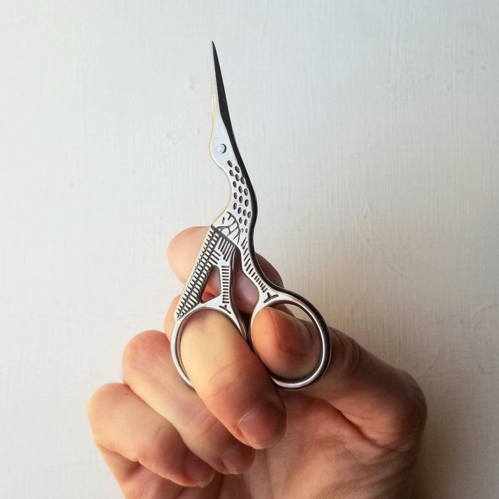 Classic stork hand embroidery scissors