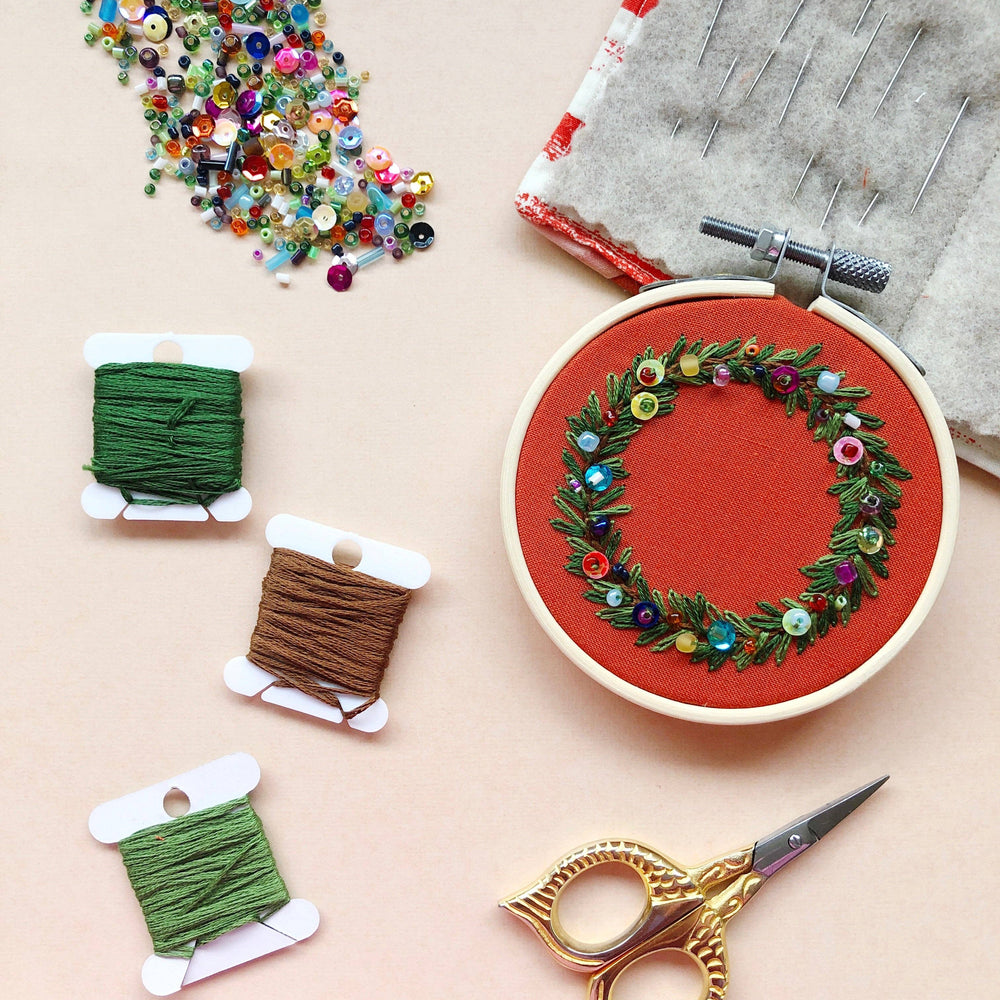 
                      
                        Holiday Wreath Ornament- DIY Beginner Hand Embroidery Craft Kit
                      
                    