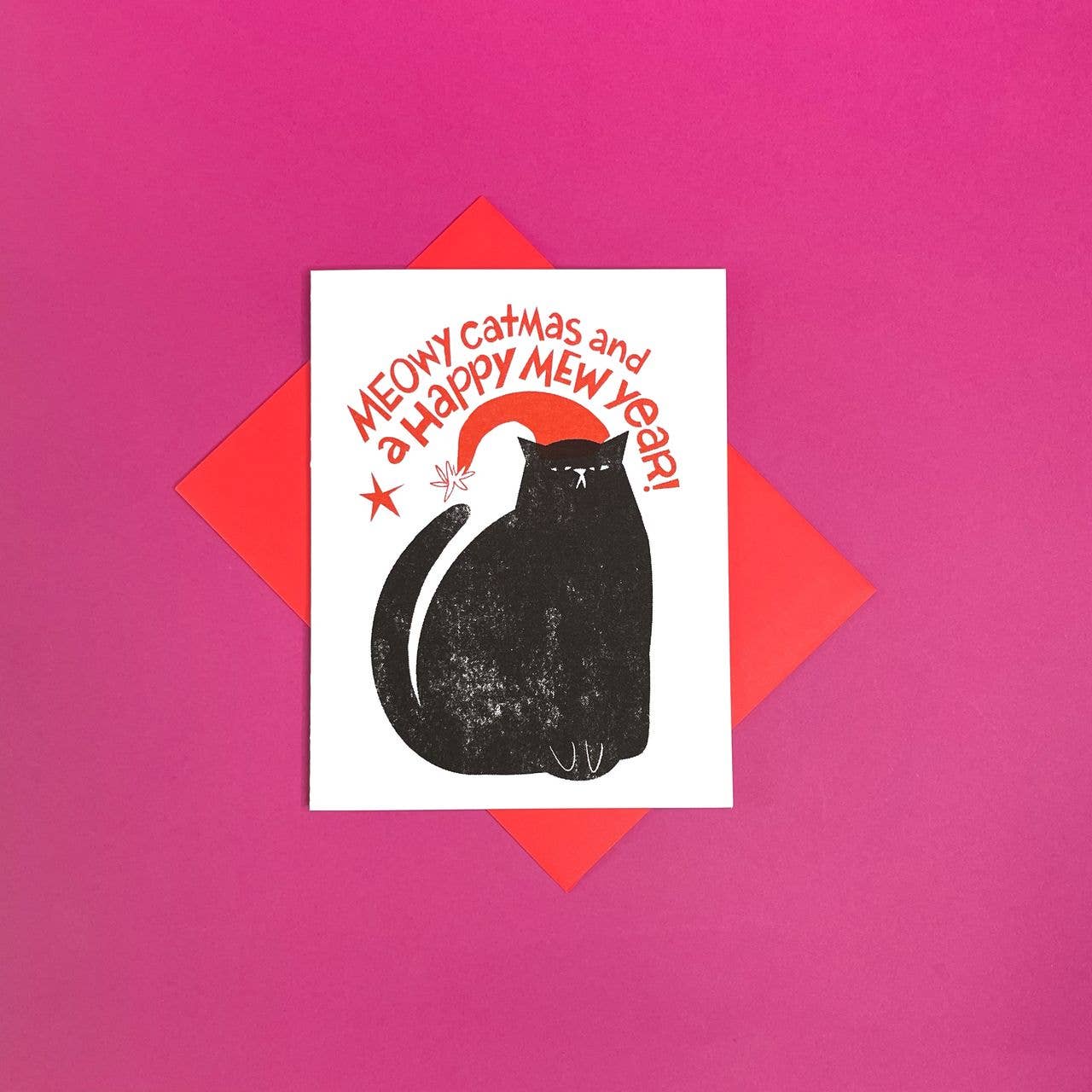 Meowy Catmasl - Christmas Risograph Holiday Card 