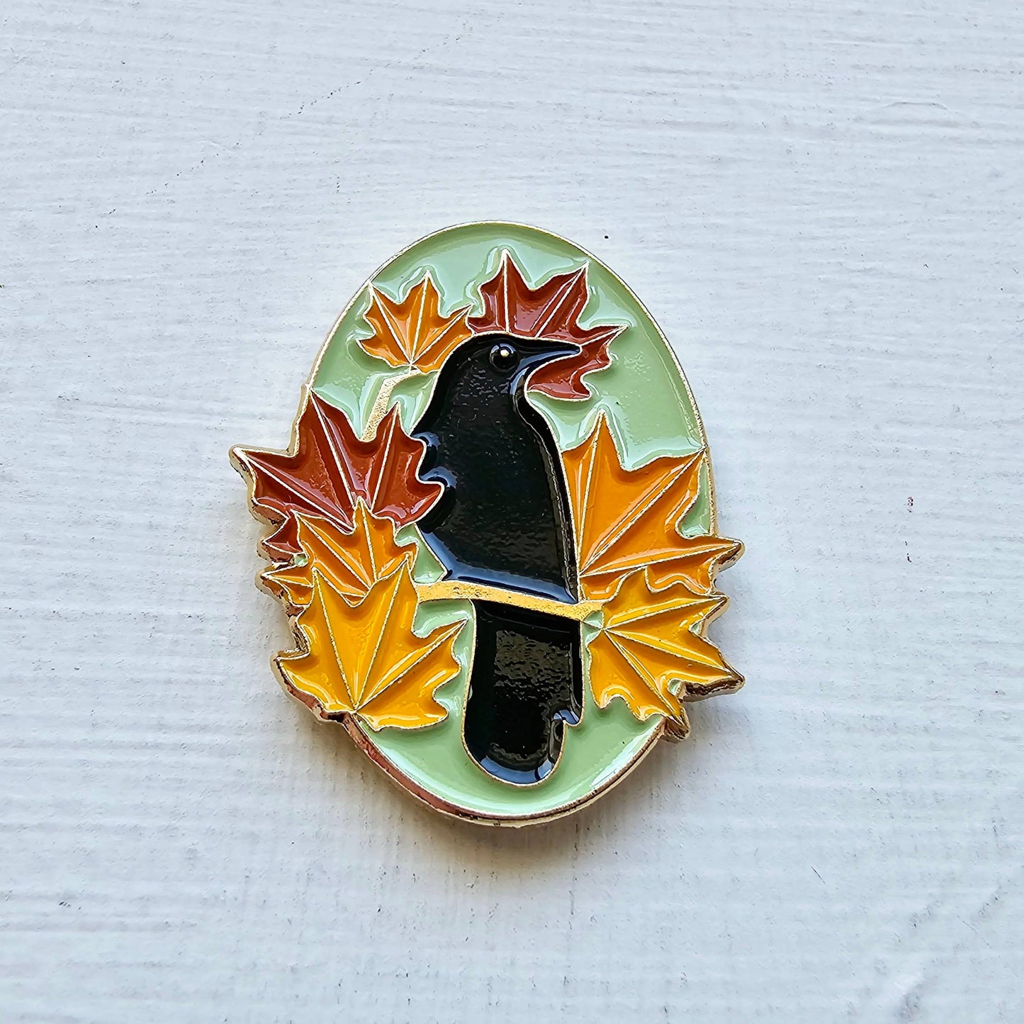 Autumn Crow Enamel Needle Minder