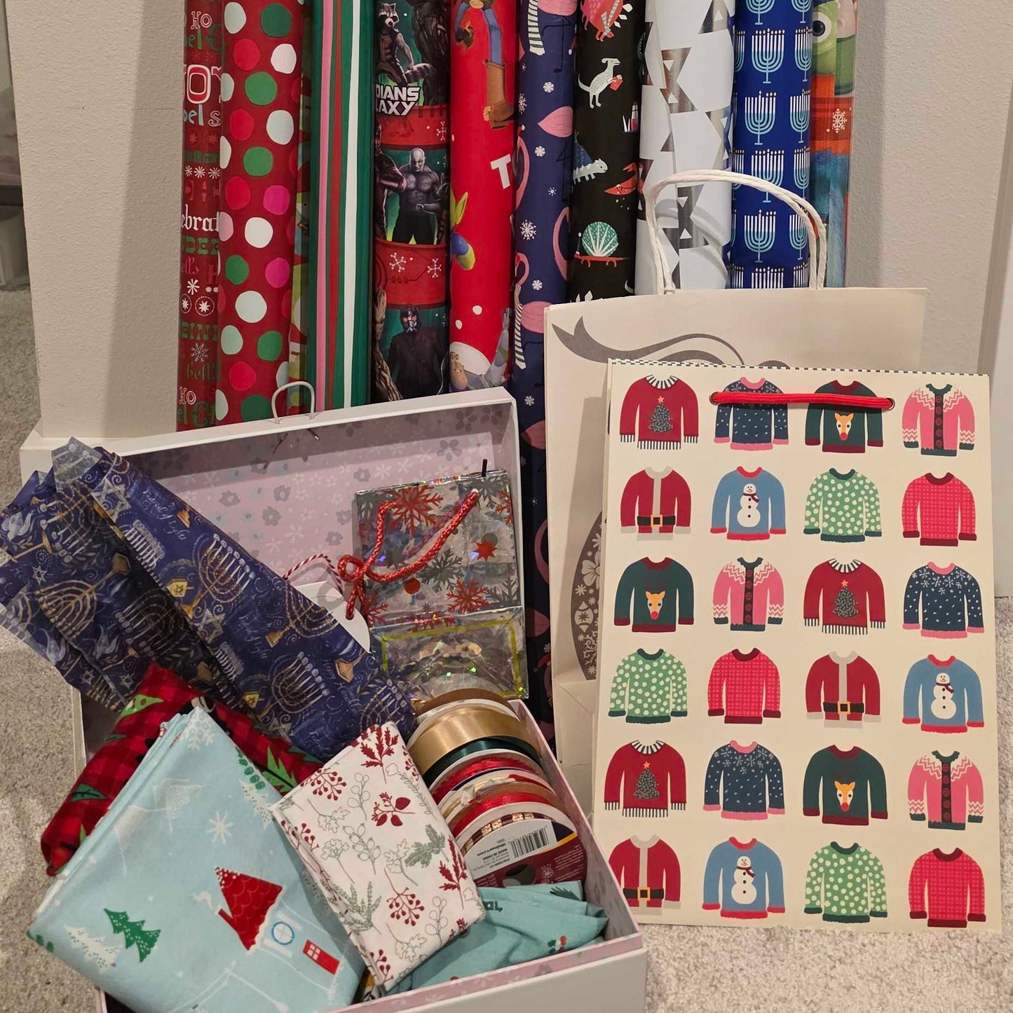varying types of gift wrap and supplies