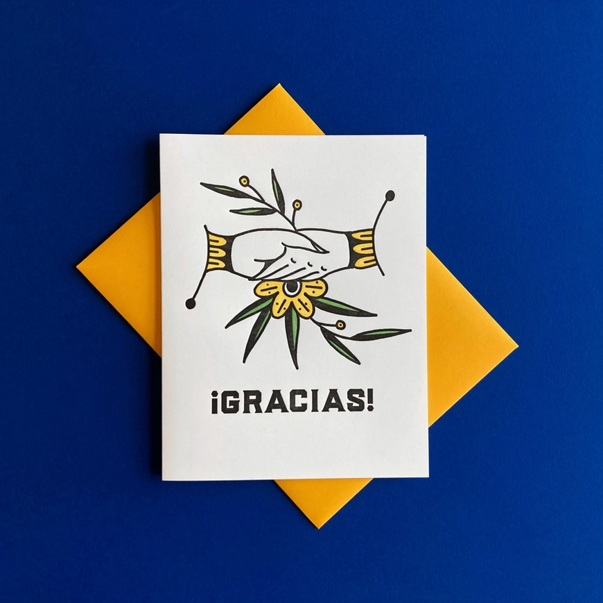 Gracias Handshake Letterpress Spanish Thank You Card