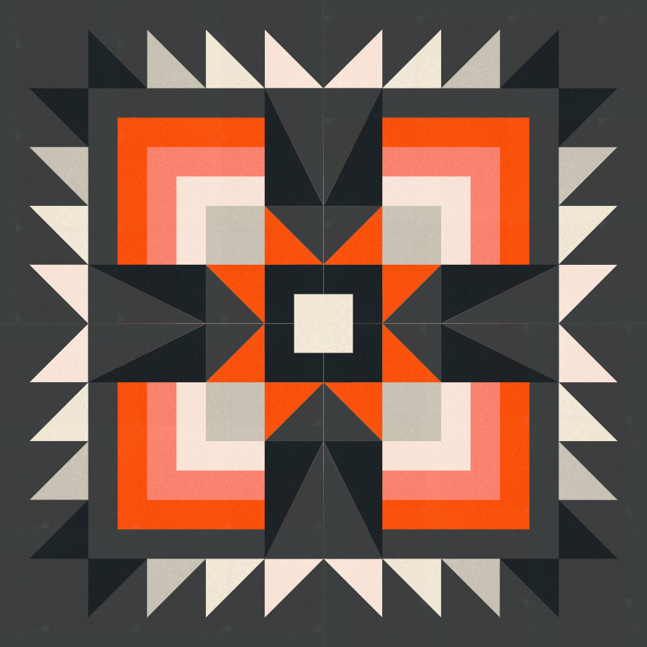 digital image of a baby size joplin quilt in blacks greys and oranges