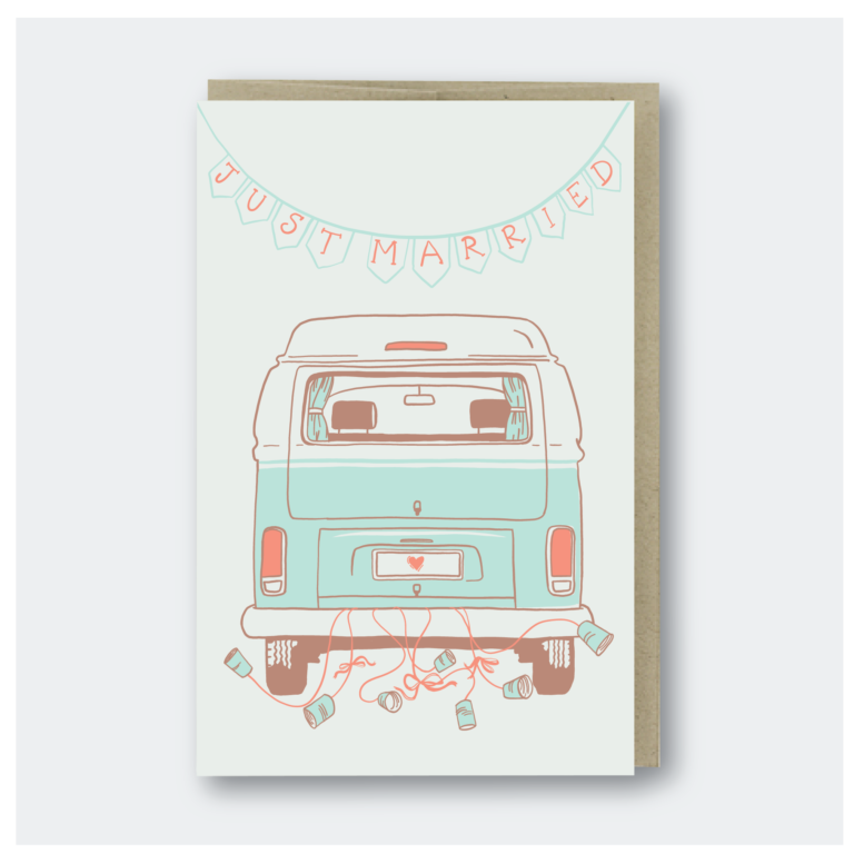 Just Married Camper Van Card