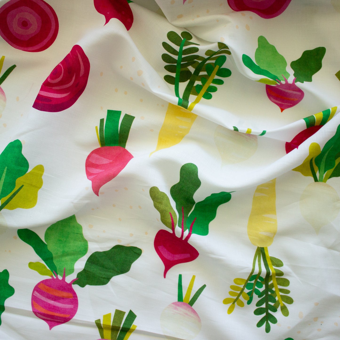 Organic Cotton Linen Blend - Beet It - White/Green/Magenta by Core Fabrics