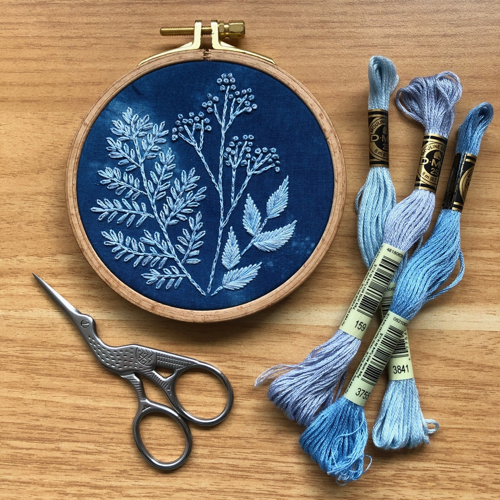 Cyanotype Botanicals - Beginner Embroidery Kit 
