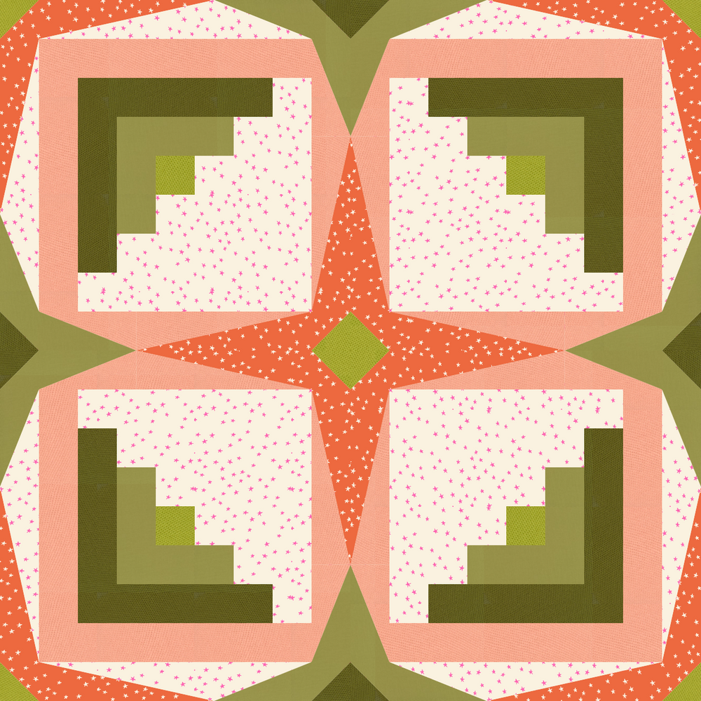 Sky Cabin Quilt Kit - Greens and Peaches