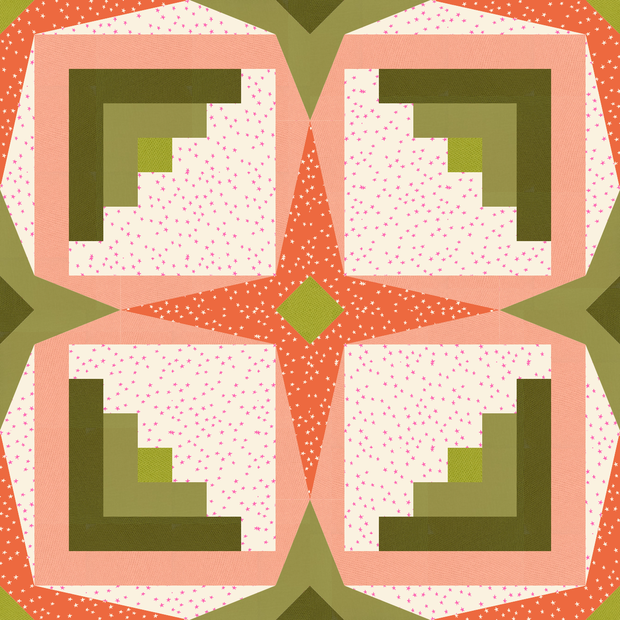 Sky Cabin Quilt Kit - Greens and Peaches